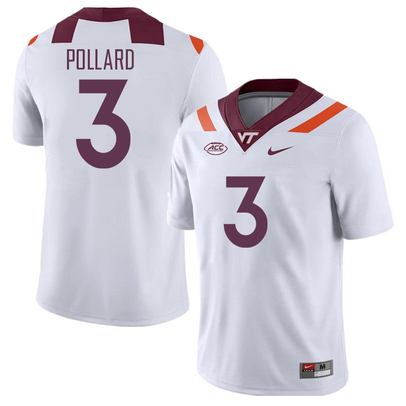 Men #3 Norell Pollard Virginia Tech Hokies College Football Jerseys Stitched Sale-White